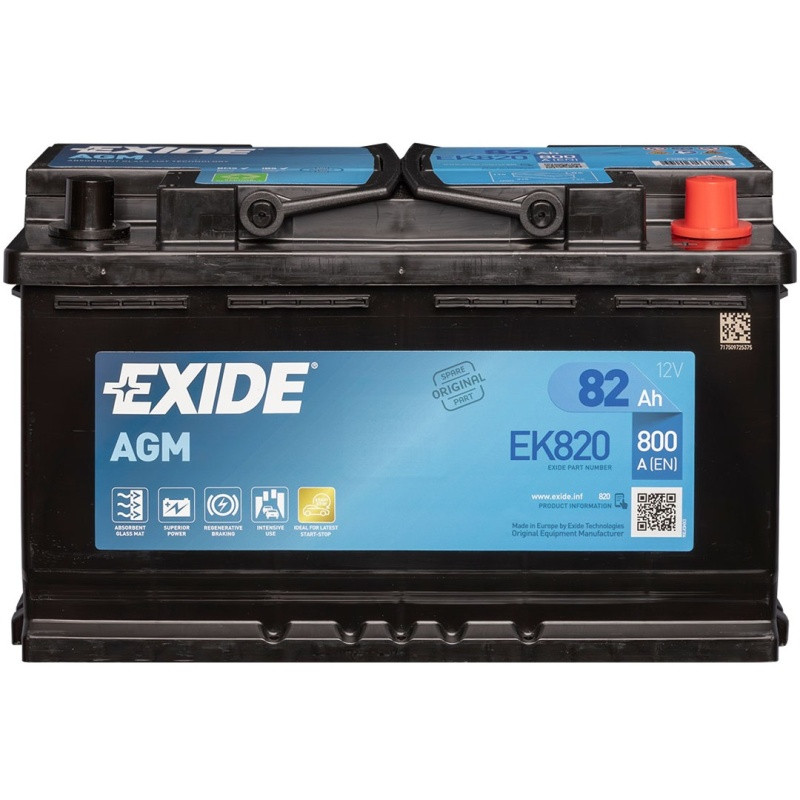 Аккумулятор Exide Start-Stop AGM EK820 6СТ-82 (О.П.) 800А Exide Technologies