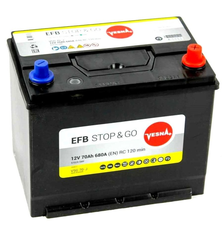 Аккумулятор Vesna EFB Stop&Go JIS 6СТ-70 (О.П.) (с буртом) 680А