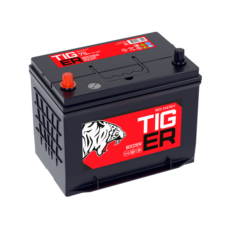 Аккумулятор Tiger Red Energy Asia 6СТ-75 (П.П.) 630А 80D26R
