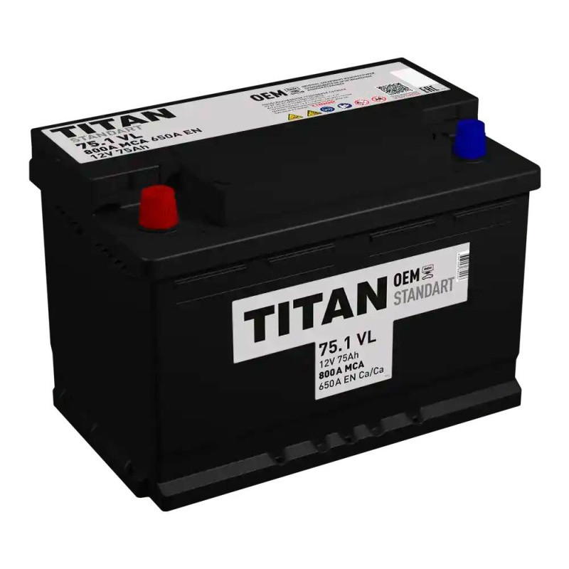 Аккумулятор Titan Standart 6СТ-75 (П.П.) 650А