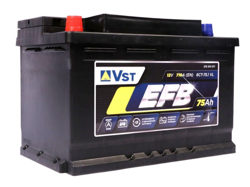 Аккумулятор Vst EFB 6СТ-75 (П.П.) 710А