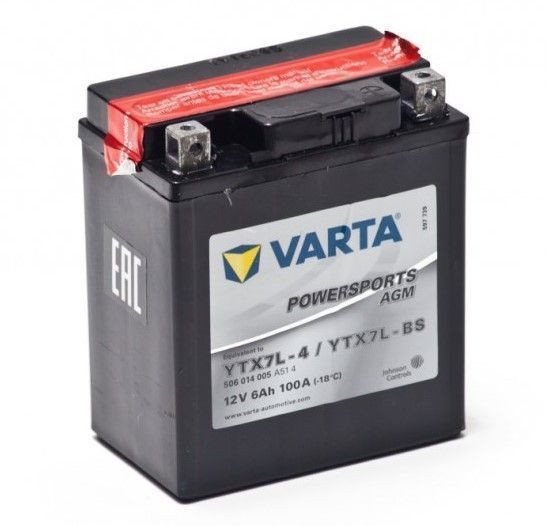 Аккумулятор VARTA Powersports AGM 6Ач 100А (YTX7L-BS, YTX7L-4) Jonson Controls